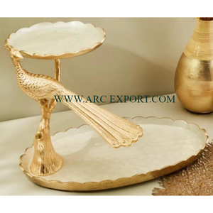 Assiettes de service jetables écologiques en aluminium doré, motif paon, 2 niveaux, personnalisables, pour fêtes et dîners, ustensiles de cuisine - Product Image 1