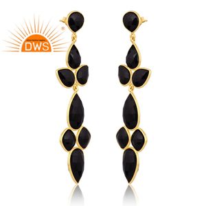 Pendientes colgantes de piedras preciosas de ónix negro chapados en oro de 18 quilates de plata de ley superventas, fabricante de joyería fina Demi - Product Image 2