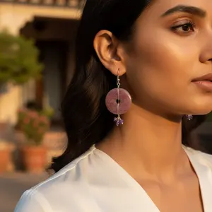 Boucles d'oreilles pendantes en forme de donut pour femmes, bijoux pendantes en argent sterling tendance - Product Image 2