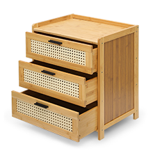 Nightstand with 3 Drawers Rattan Pattern Modern End Table - Bamboo Sofa Side Table Bedside Table for <b>Small</b> Space - Product Image 2