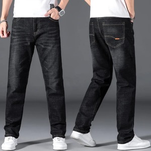 Celana Jeans bisnis kasual pria, celana panjang klasik ukuran besar <span class=keywords><strong>42</strong></span> 44 46 48 50 longgar Lurus meregang dalam warna hitam dan biru