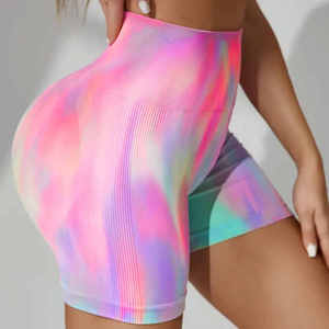 Vêtements de fitness sans couture taille haute pour femmes Tie Dye Yoga Shorts Leggings Fournisseur de motifs solides - Product Image 4