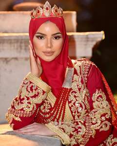 Caftán nupcial tradicional tunecino Golden Sahara con bordado de satén de ganchillo, vestido de fiesta largo hasta el suelo, cintura natural - Product Image 1