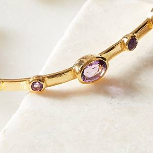 Bracelet manchette en argent ouvert pierre violet améthyste Bracelet multi pierres précieuses Bracelet manchette femme flexible de créateur texturé pour elle - Product Image 1