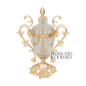 Urna Decorativa de Latón Dorado y Cristal de Lujo, Elegante Pieza de Decoración Clásica para el Hogar - Product Image 2