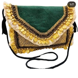 New Arrival Elegant Bohemian Women's Canvas Clutch <b>Bag</b> Handcrafted Jute Evening Handbag Chain Inspired Guru Kirpa Export - Product Image 6