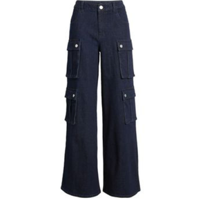 Pantalon décontracté à jambes larges avec design cargo ample, jean droit en denim de haute qualité pour femmes - Product Image 3