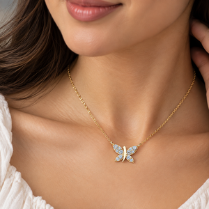 Colgante de Diamante Cultivado en Laboratorio con Corte Redondo, Collar de Diamantes de Mariposa en Oro Sólido de 14K y 18K, DEF VVS, Joyería Fina de Moda para Uso Diario, ODM - Product Image 2
