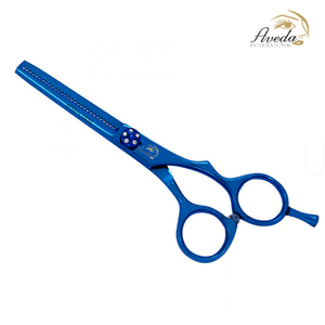 Ciseaux de coiffure professionnels bleus en acier inoxydable à lames droites et pointe émoussée pour droitiers, pour salon et barbier - Product Image 1