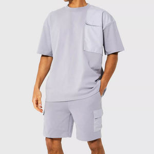 Venta al por mayor 2025 100% algodón camiseta de gran tamaño conjunto de pantalones cortos camiseta y conjunto corto personalizado moda hombres conjunto corto personalizado servicio OEM - Product Image 2