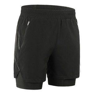 Short de course noir pour hommes avec doublure, short de Yoga athlétique d'entraînement 2 en 1 - Product Image 1