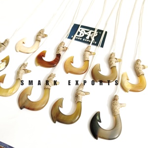 Natural Buffalo Horn Fish Hook Pendant with Rope Necklace Handmade Tribal Hawaiian Style Jewelry for Men and Women - Product Image 5