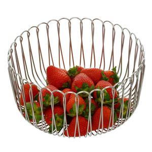 Cesta de fruta de metal negro de estilo de diseñador construida para uso doméstico con estructura de alambre artística y área de retención de fruta redonda resistente - Product Image 1