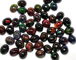 Oval Black Ethiopian Opal Smooth Large Size 10X8MM Wholesale Supplier Fire Cabochon Natural Black Ethiopia Opal