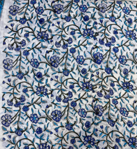 <b>UNICORN</b> ENTERPRISES India Handblock Cotton Voile <b>Fabric</b> 44" Wide 400g Deep Blue Charcoal Lightweight Soft Fashion Accessories - Product Image 1