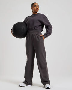 Blanc femmes pantalon à jambes larges pantalons de survêtement 100% coton taille élastique 100% coton matériel respirant Logo personnalisé - Product Image 6