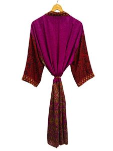 Robe de mariée Robe en soie légère pour femme Robe longue de nuit, Kimono Sari en soie recyclée vintage indienne à imprimé floral, - Product Image 4