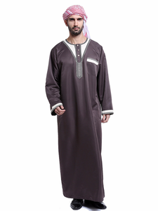 Thobe uni à manches longues pour hommes musulmans, vêtements islamiques, Kaftan saoudien pour hommes, cadeau de l'Aïd Ramadan, Thobe personnalisé respirant - Product Image 3