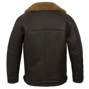 Chaqueta de piloto de piel de oveja marrón óxido para hombre, chaqueta voladora de piel de oveja antigua - Product Image 2