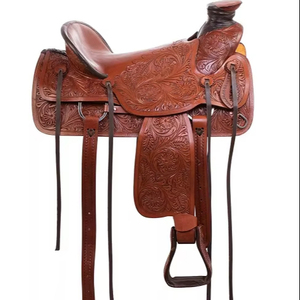 Silla de caballo occidental de cuero genuino de calidad superior para carreras de barriles y equitación - Product Image 1