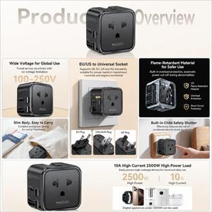 Adaptador de Viaje <span class=keywords><strong>Yesido</strong></span> MC46, Adaptador de Viaje Universal Portátil, Se Convierte a EE. UU. o UE - Product Image 2