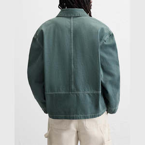 Chaqueta para Hombre de Alta Gama, Chaqueta de Sarga Lavada con Costuras en Contraste y Diseño de Parches, Chaqueta de Lona Vintage para Hombre - Product Image 3