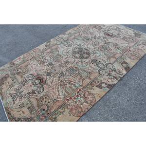 Vintage Turkish <b>Wool</b> Area Rug 5.5 X 9.4ft Beige <b>Pink</b> Patchwork Design Flat Weave Technique for Living Room Decorations Latex - Product Image 4