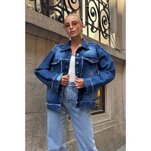 Escite da donna giacca in Denim con nappa a doppia tasca con Design unico - Product Image 2