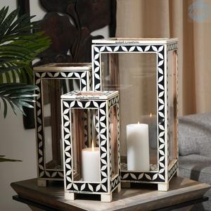 Linterna con incrustaciones de hueso decorativa cuadrada hecha a mano, candelabro artesanal tradicional para decoración festiva de mesa de Pascua para el hogar - Product Image 4