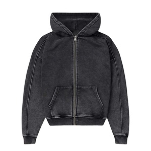 Sudadera con capucha de punto oversize Ville Sports High Street para hombre, negra con efecto lavado ácido, forro polar teñido, con cremallera, ecológica, de secado rápido, 300g - Product Image 1