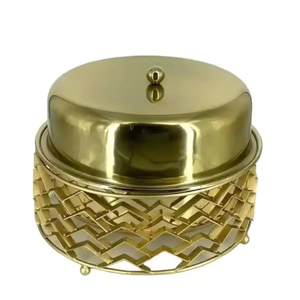 Olla redonda chapada en oro elegante con tapa martillada e incrustaciones de nácar, calentador de comida elegante, cazuela, cocina y comedor - Product Image 3