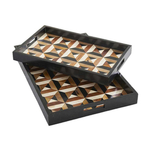 Meilleure vente Plateau de service en bois incrusté d'os fait à la main idéal pour le service des sucreries et des desserts Parfait pour les ustensiles de cuisine Dessus de table - Product Image 4