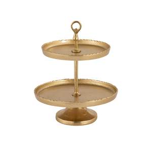 Soporte de Pastel de Dos Niveles de Metal Chapado en Oro para Bodas, Fiestas de Cumpleaños, Soporte Decorativo para Pastel, Soporte de Exhibición Hecho a Mano - Product Image 1