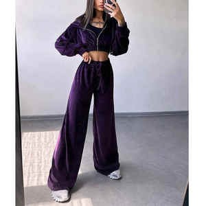 promotion <b>Women</b> Crop <b>Coats</b> Hoodie Jackets 2024 Three Piece Sets <b>for</b> <b>Women</b> <b>Velvet</b> Velour Short Tracksuits <b>Velvet</b> tracksuit - Product Image 6