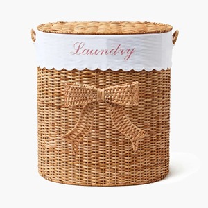 Cesta ovalada de ratán con lazo decorativo, cesta de almacenamiento hecha a mano, venta al por mayor, ecológica, hecha en Vietnam - Product Image 1