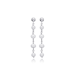 Boucles d'oreilles pendantes à breloque en forme de boule, chaîne longue, fabrication artisanale turque, plaqué rhodium, argent sterling 925, bijoux, cadeau de fête - Product Image 5