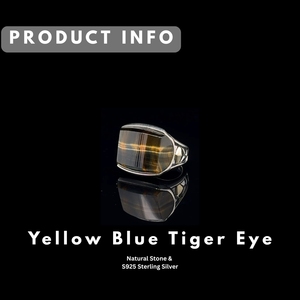 Anillo de Plata de Ley con Ojo de Tigre Azul y Amarillo Natural al por Mayor para Hombres y Mujeres, para Bodas y Otras Ocasiones |   Joyería Fina Personalizada OEM - Product Image 1