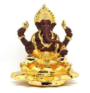 รูปปั้นพระพิฆเนศทำมือจากสแตนเลสเคลือบทอง ขนาด 3.25 นิ้ว สำหรับตกแต่งบ้าน วัด งานแต่งงาน รถยนต์ และแผงหน้าปัด - Product Image 3