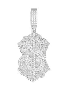 Pendentif en forme de dollar de style vintage opulent plaqué or 14 carats et rhodium avec pierres en moissanite VVS, cadeau - Product Image 2