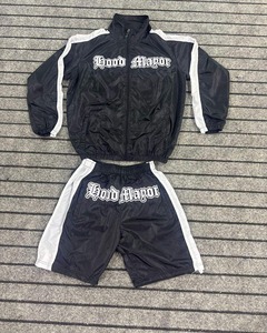 Unisex Custom Full Sleeves Windbreaker <b>Shorts</b> Jacket Set Lightweight Breathable Nylon Activewear for Winter <b>Zip</b> Two Piece Sports - Product Image 1