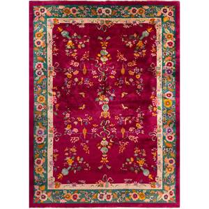 Tapis en laine noués à la main Aalam, motif floral et abstrait rouge et orange, 9x12 rectangulaire, pour entrée et salon Pae-5451 - Product Image 1