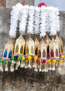 <b>Vintage</b> Mughal-Inspired Metal Hanging <b>Lamp</b> with Floral Garland Decorative Lantern for Eid Diwali Wedding & Festive Event Decor - Product Image 2