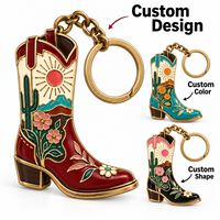 Porte-clés en métal personnalisé en forme de botte de cowboy 5 cm, avec logo personnalisé, style western, pour boutiques de cadeaux, souvenirs de voyage, vente en gros
