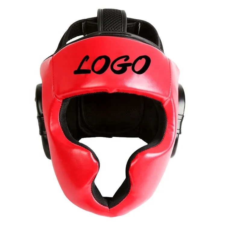 Helm latihan seni bela diri Kickboxing kulit putih pelindung kepala tinju Logo kustom harga diskon besar-besaran oem