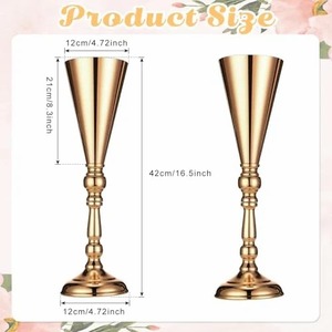 Vase de table en laiton moulé et support à fleurs en fer pour centre de table de mariage et décoration de table de fête d'anniversaire - Product Image 2