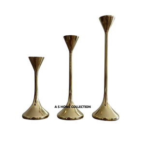 Décoration de mariage religieux bougeoir de luxe aluminium métal brillant plaqué or salon lot de 3 bougeoirs - Product Image 1