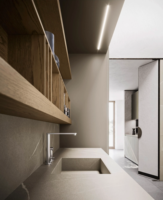 Lemari Dapur Kayu Oak Melamin RTA Modern Eropa Buatan Vietnam Kustomisasi Proyek JY dengan Meja Dapur Kuarsa/Granit dan Rangka Logam