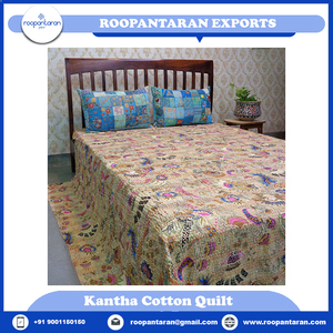 Magasins d'usine de qualité supérieure coton indien brodé à la main sérigraphié Queen Size Kantha à vendre au prix le plus bas - Product Image 4