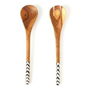 Service à salade en bois de manguier Royal Look avec poignée en marbre blanc pour la maison et la table de mariage - Product Image 4