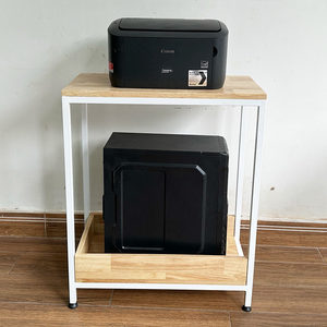 Natural Solid Wood <b>Computer</b> <b>Table</b> with Iron Frame Simple Design Laptop/Printer Stand with Drawer KCPU68015 - Product Image 4